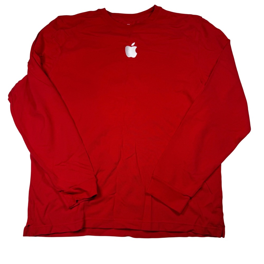 Apple Store Employee Long Sleeve Shirt Mens Large Red Cotton Pique Tech Promo